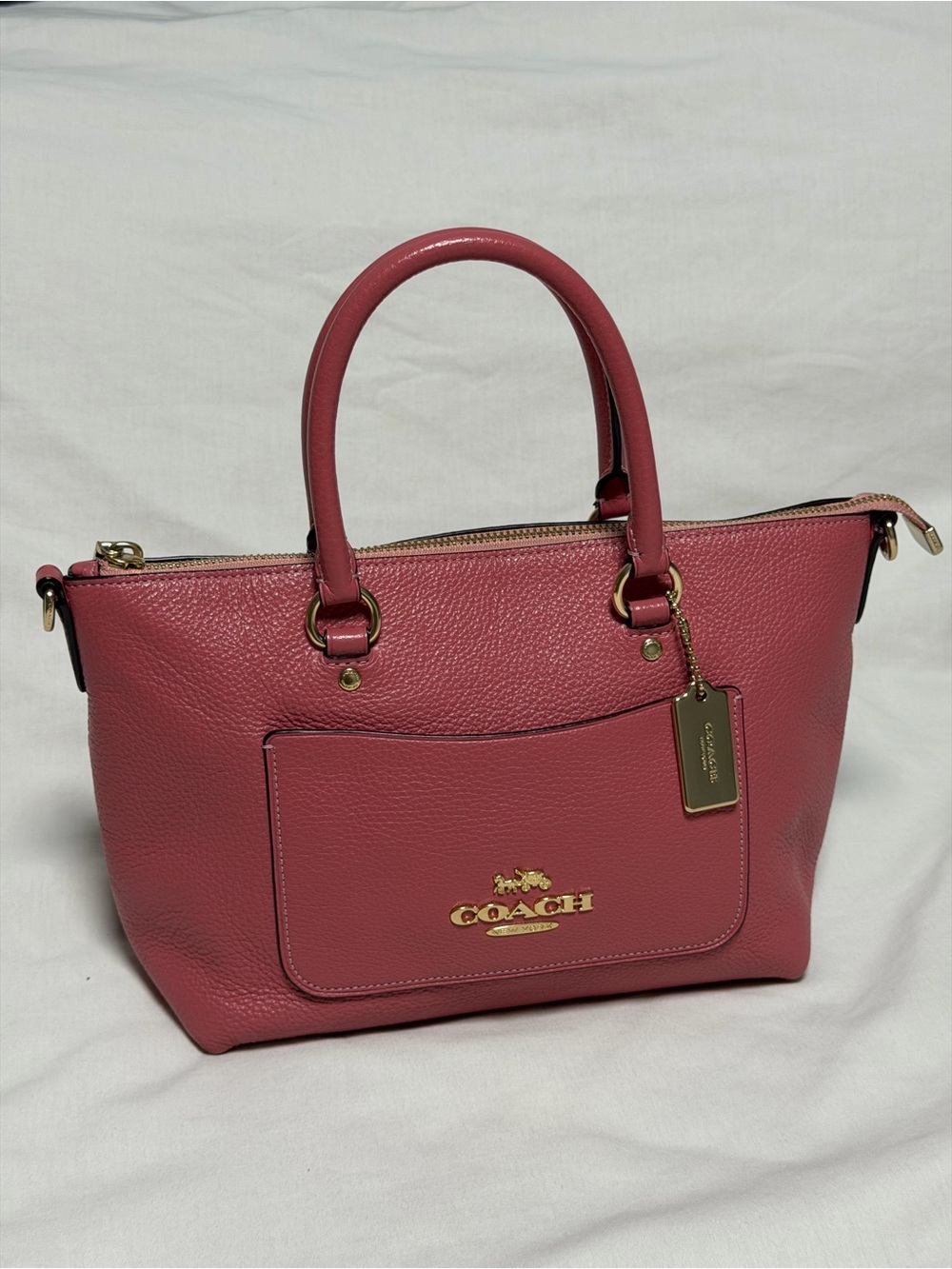 Coach Pebbled Leather Satchel in Rose Pink with Gold Hardware